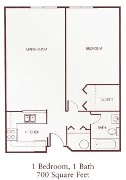 Floor Plan  1 Bedroom, 1 Bathroom