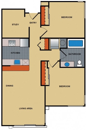 Floor Plan  Ellipse 2 Bedroom 1 Bath