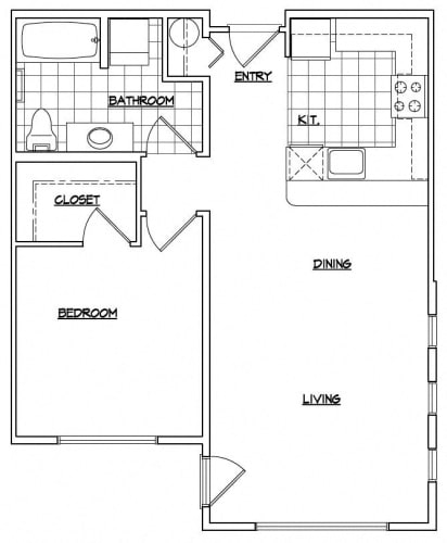 Floor Plan  1 Bedroom with Large Kitchen