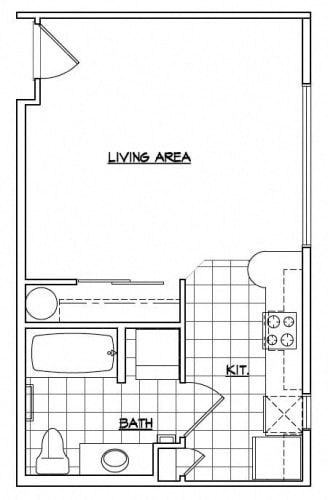 Floor Plan  Studio with pantry, window in kitchen