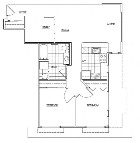 Floor Plan  2 Bedroom + Den + large kitchen