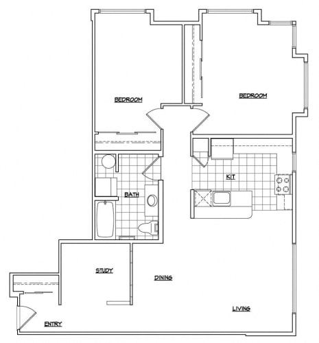 Floor Plan  2 Bedroom + Den + large kitchen + Corner unit