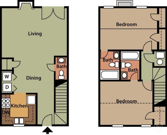Floor Plan  Two Bedroom with Half Bathroom Floor Plan - Studio Apartment Floor Plan - Forest Trail Apartment Homes Northport, AL