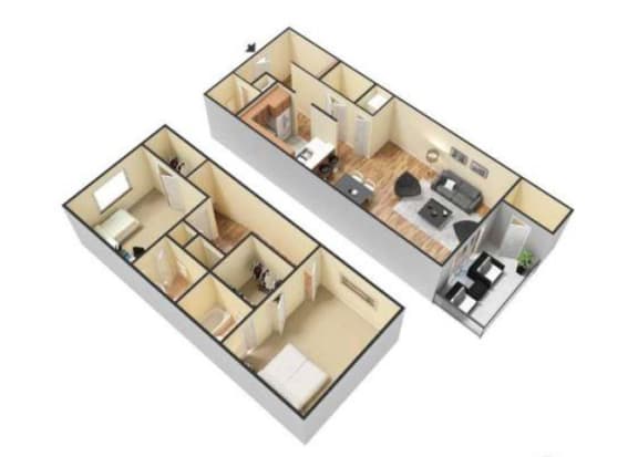 Floor Plan  2 Bed 2.5 Bath-Town Home available with Lake View