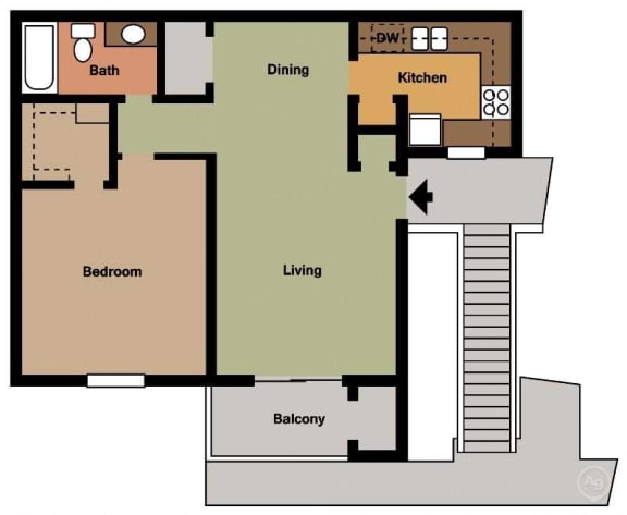 Floor Plan  1Bed - 1Bath