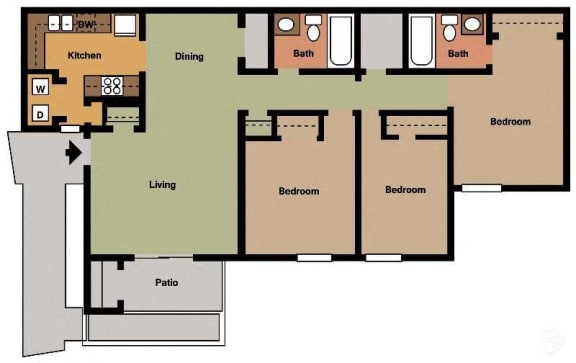Floor Plan  3Bed - 2Bath