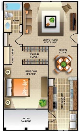 Floor Plan  One Bedroom - Large Floor Plan | 765 Sq. Ft. at Montecito West, Raleigh