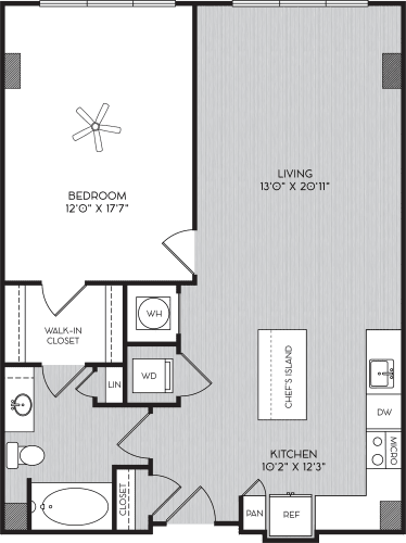 Floor Plan  A2c One Bedroom Floor Plan with No Balcony at Apartments in Vinings