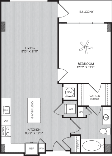 Floor Plan  A1e One Bedroom Floor Plan with Balcony at Apartment Homes For Rent in Vinings, GA