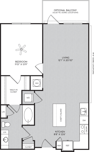 Floor Plan  A1d One Bedroom Floor Plan with Optional Balcony at Apartments in Vinings