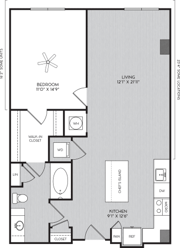 Floor Plan  A2a One Bedroom Floor Plan with No Balcony at Apartment Homes For Rent in Vinings, GA