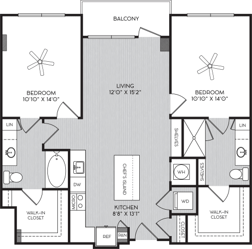 Floor Plan  B1 Two Bedroom Floor Plan with Balcony at Apartments in Vinings