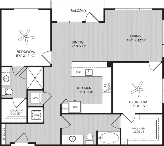 Floor Plan  B2a Two Bedroom Floor Plan with Balcony at Apartments in Vinings