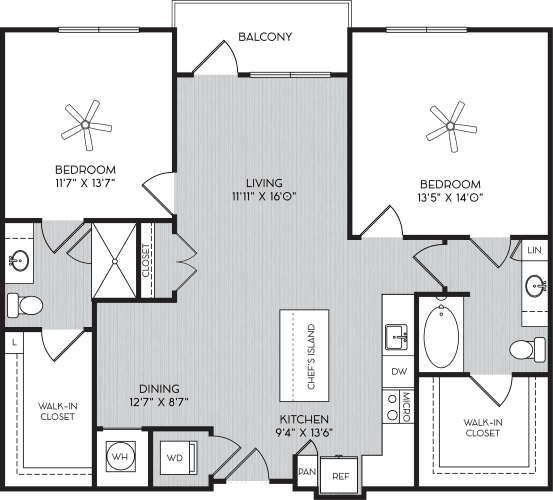 Floor Plan  B1f Two Bedroom Floor Plan with Balcony at Apartment Homes For Rent in Vinings, GA