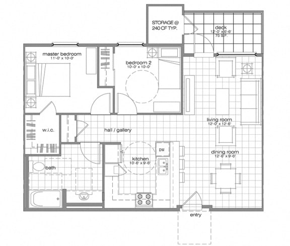 Floor Plan  two bedroom l Villa Encantada Apartments in San Diego CA
