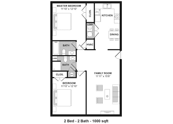 Floor Plan  2 Bed 2 Bath Garden