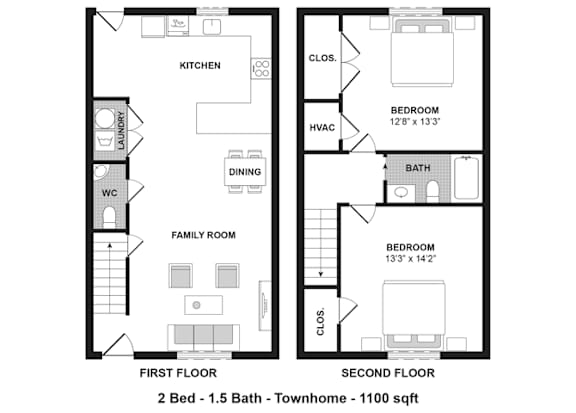 Floor Plan  2 Bed 1 Bath Townhome