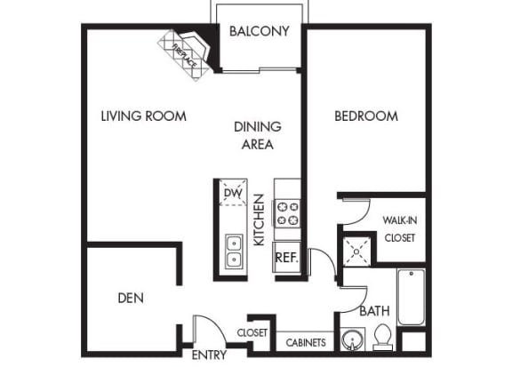 Floor Plan  One bedroom Floor Plan Villa Fontaine Apartments | Valley Village CA 91607