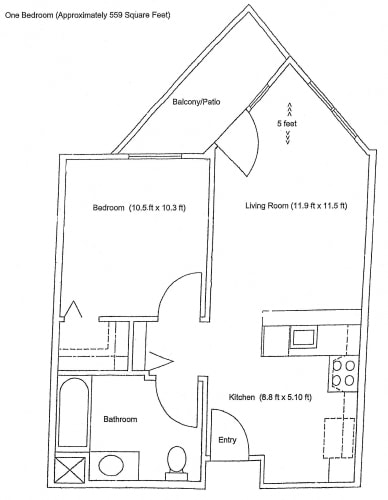 Floor Plan  One Bedroom Floor Plan at VINTAGE AT BENNETT VALLEY, Santa Rosa, CA