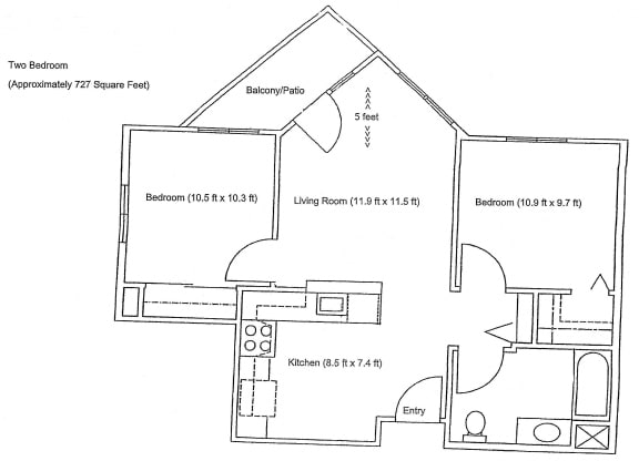 Floor Plan  2 Bed Floor Plan at VINTAGE AT BENNETT VALLEY, Santa Rosa, CA 95405