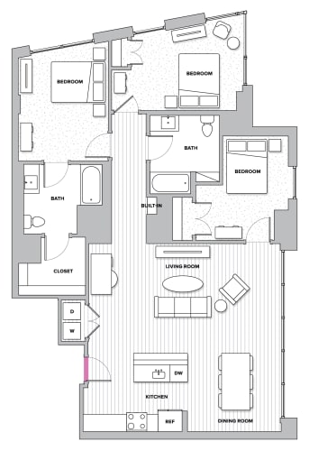 Floor Plan  Three Bedroom Two Bathroom Floor Plan at Kingston at McLean Crossing, McLean, 22102
