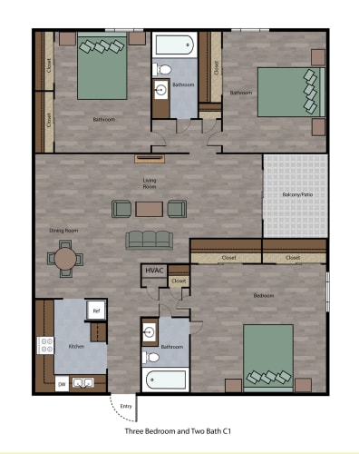 Floor Plan  Three Bedroom Two Bath