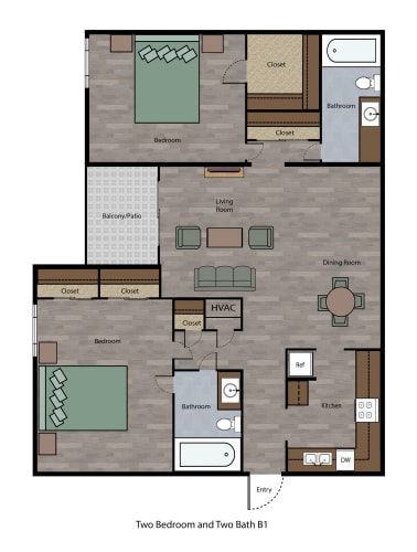 Floor Plan  Two Bedroom Two Bath
