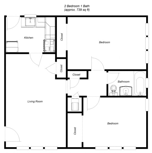 Floor Plan  2 Bedroom floor plan for First Street Manor Apartments