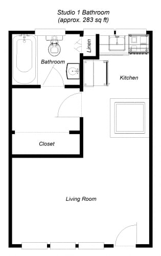Floor Plan  Studio floor plan for First Street Manor Apartments