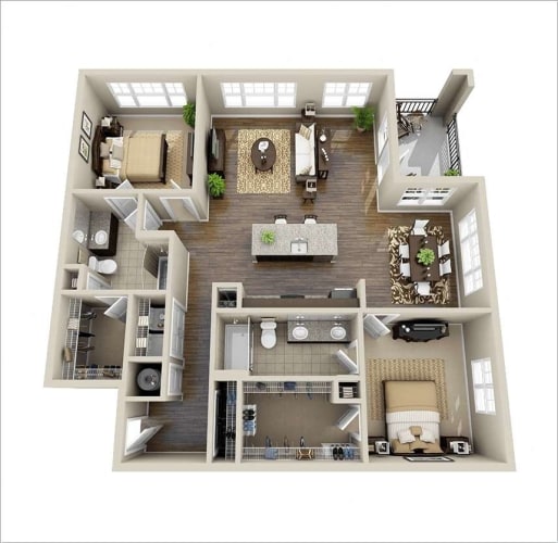 Floor Plan  2 Bedroom + 2 Bath + Alcove