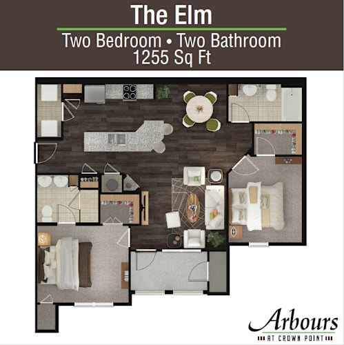 Floor Plan  2 bed 2 bath The Elm Floor Plan at Arbours at Crown Point, Ocoee, 34761
