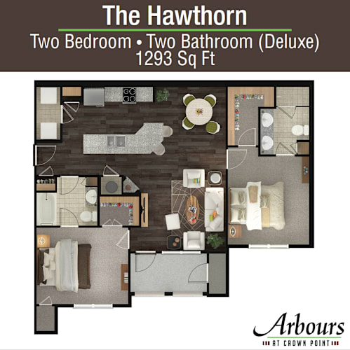 Floor Plan  2 bed 2 bath The Hawthron Floor Plan at Arbours at Crown Point, Ocoee, FL