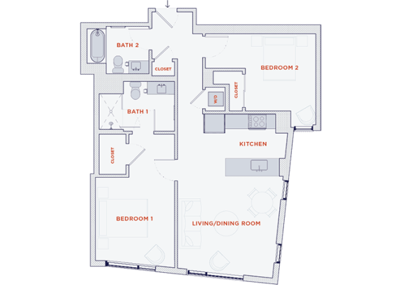 Floor Plan  2 Bedroom | 990 sf