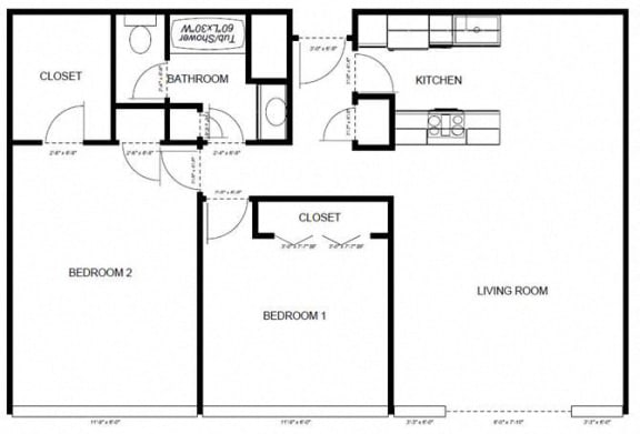 Floor Plan  2 Bedrooms, 1 Bathroom