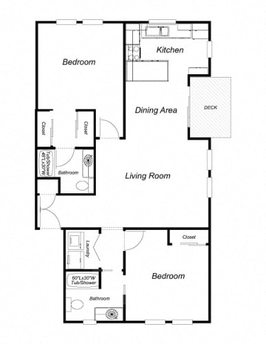 Floor Plan  2 Bedroom floor plan for Acorn Apartments