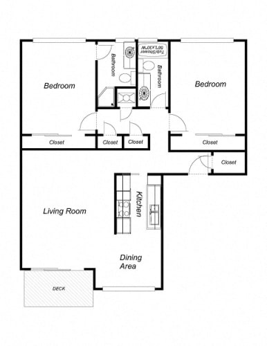 Floor Plan  2 Bedroom floor plan for El Mirador Apartments