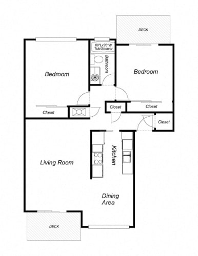 Floor Plan  2 Bedroom floor plan for El Mirador Apartments