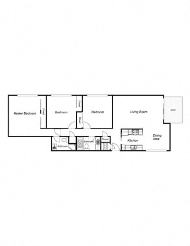 Floor Plan  3 Bedroom floor plan for El Mirador Apartments