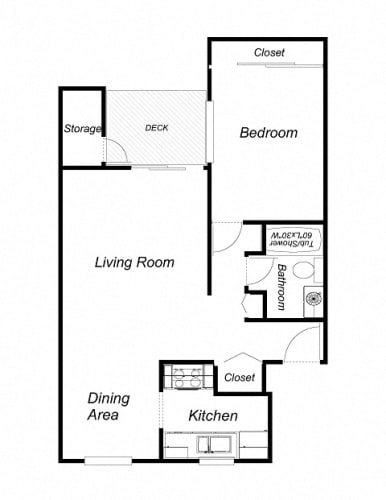 Floor Plan  1 Bedroom floor plan for Miramar Plaza Apartments