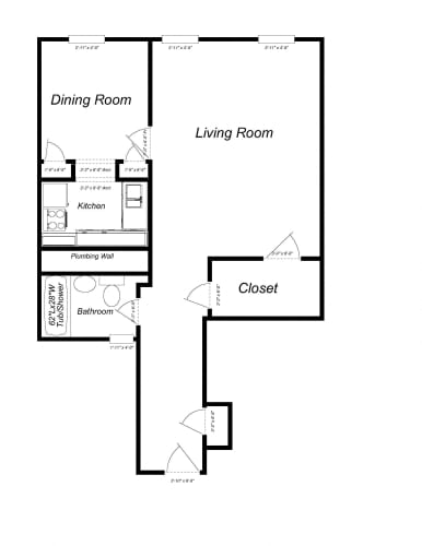 Floor Plan  1 Bedroom floor plan for Casa Mia Apartments
