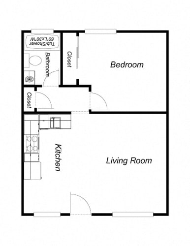 Floor Plan  1 Bedroom floor plan for Preda Apartments