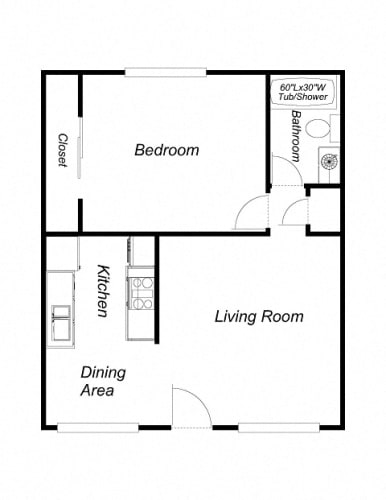 Floor Plan  1 Bedroom floor plan for Villa Alameda Apartments