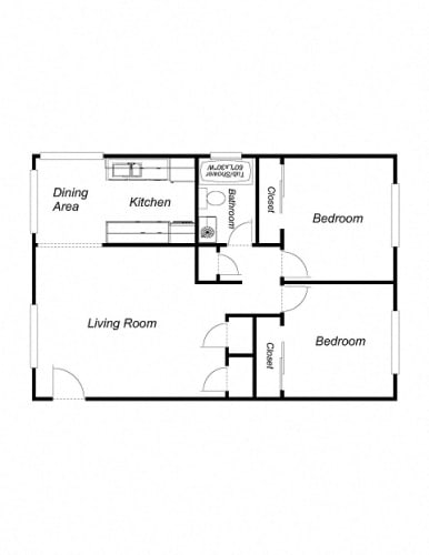 Floor Plan  2 Bedroom floor plan for Villa Alameda Apartments