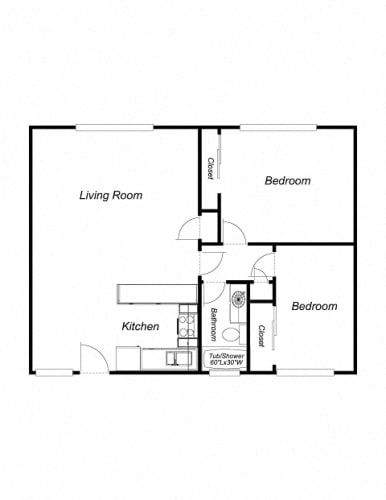 Floor Plan  2 Bedroom floor plan for Villa Alameda Apartments