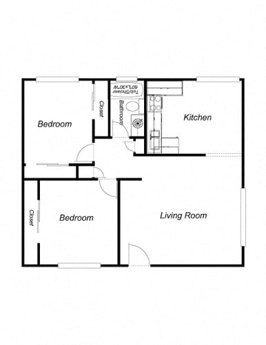 Floor Plan  2 Bedroom floor plan for Villa Alameda Apartments