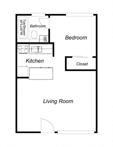 Floor Plan  1 Bedroom floor plan for Villa Alameda Apartments