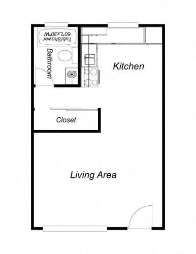 Floor Plan  1 Bedroom floor plan for Villa Alameda Apartments