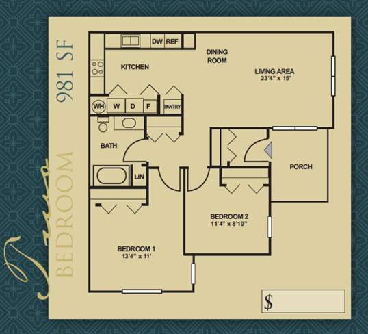 Floor Plan  two bedroom 981 square feet floor plan