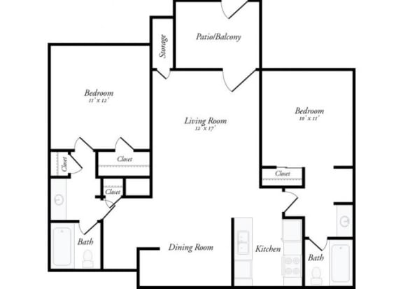 Floor Plan  M - 2 Bed / 2 Bath