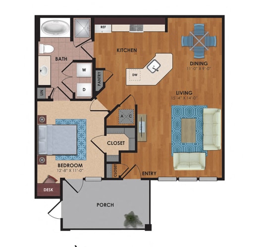 Floor Plan  Palmetto 1 Bedroom 1 Bath Floor Plan